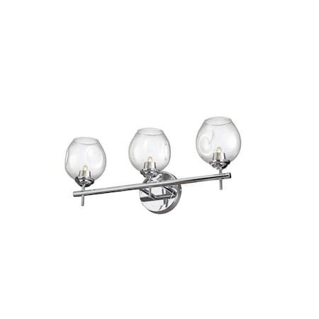 3 Light Halogen Vanity Polished Chrome With Clear Glass